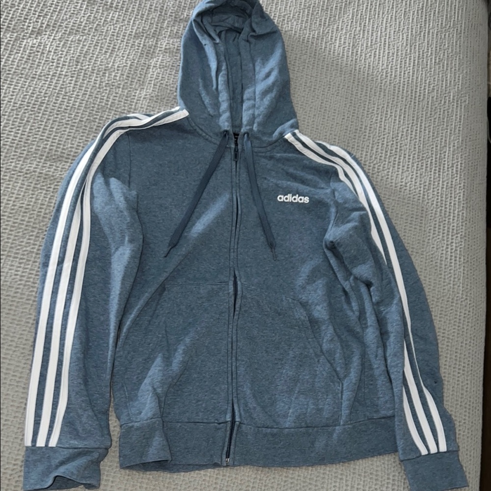 Adidas Blue Hoodie with White Stripes